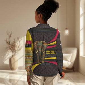 Angola Women Casual Shirt Red Black Yellow Tribal and Elephant - African Pride