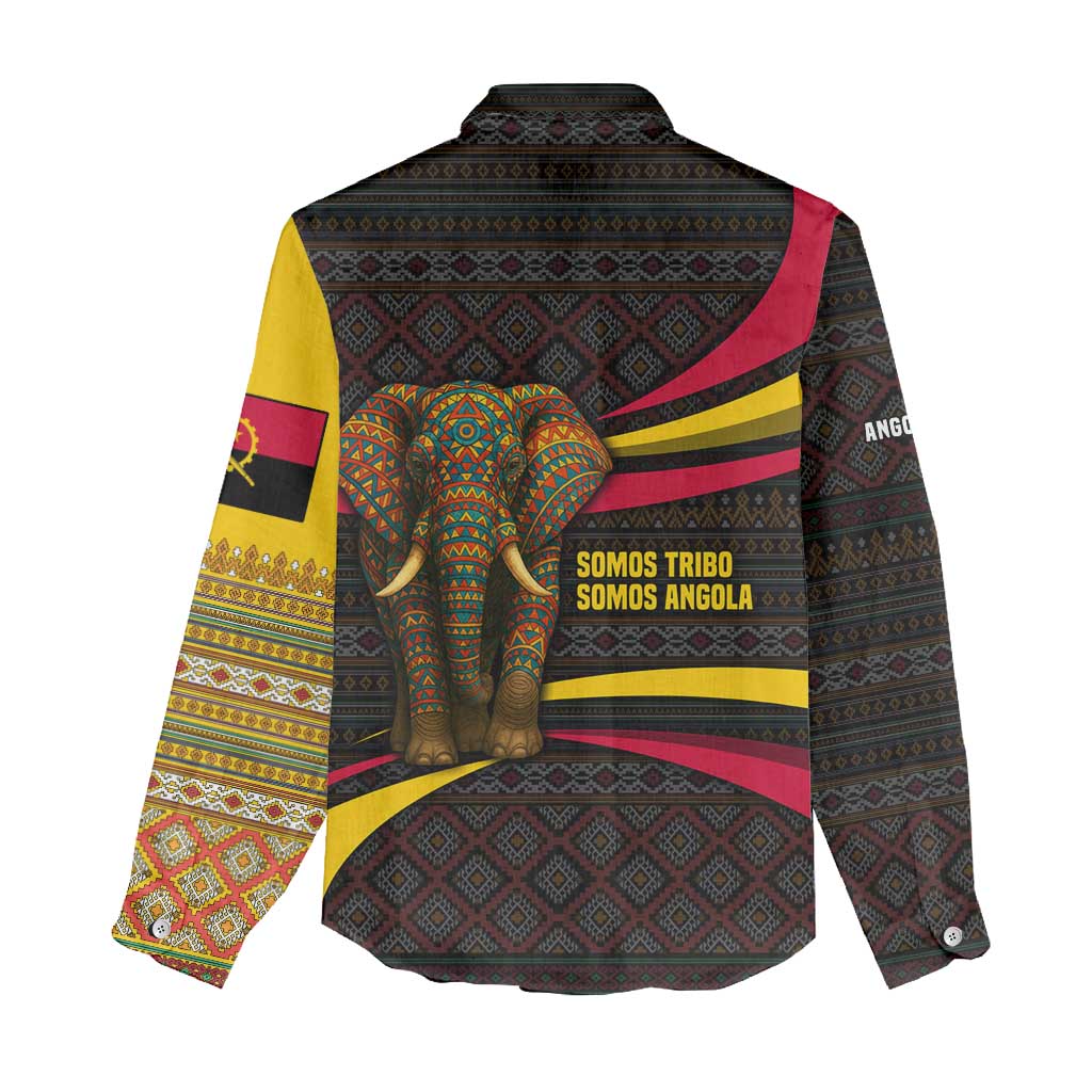 Angola Women Casual Shirt Red Black Yellow Tribal and Elephant - African Pride
