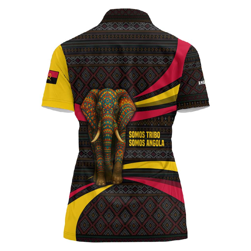 Angola Women Polo Shirt Red Black Yellow Tribal and Elephant - African Pride