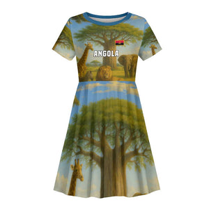 Angola Kid Short Sleeve Dress Savannah Wildlife and African Animal - African Pride