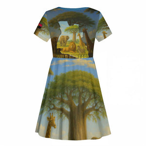 Angola Kid Short Sleeve Dress Savannah Wildlife and African Animal - African Pride