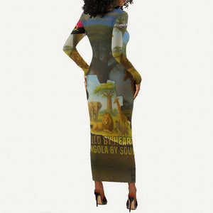 Angola Long Sleeve Bodycon Dress Savannah Wildlife and African Animal - African Pride