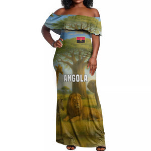 Angola Off Shoulder Maxi Dress Savannah Wildlife and African Animal - African Pride