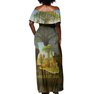 Angola Off Shoulder Maxi Dress Savannah Wildlife and African Animal - African Pride