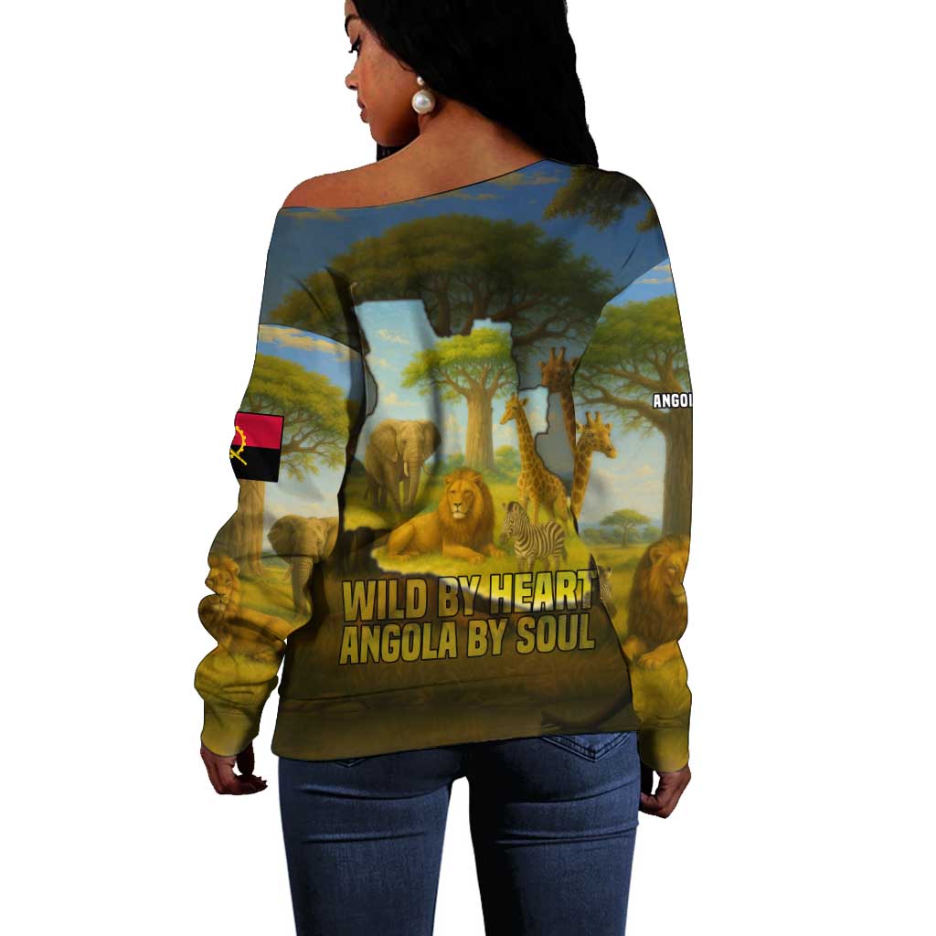 Angola Off Shoulder Sweater Savannah Wildlife and African Animal - African Pride