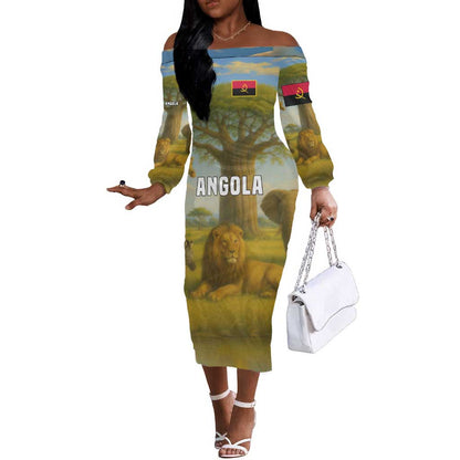 Angola Off The Shoulder Long Sleeve Dress Savannah Wildlife and African Animal - African Pride