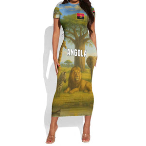 Angola Short Sleeve Bodycon Dress Savannah Wildlife and African Animal - African Pride