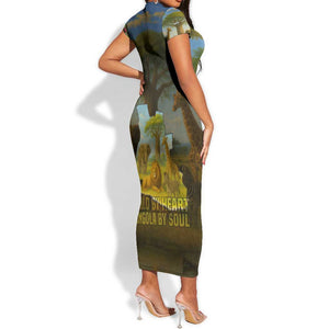 Angola Short Sleeve Bodycon Dress Savannah Wildlife and African Animal - African Pride