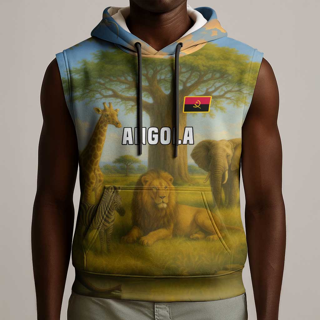 Angola Sleeveless Hoodie Savannah Wildlife and African Animal - African Pride