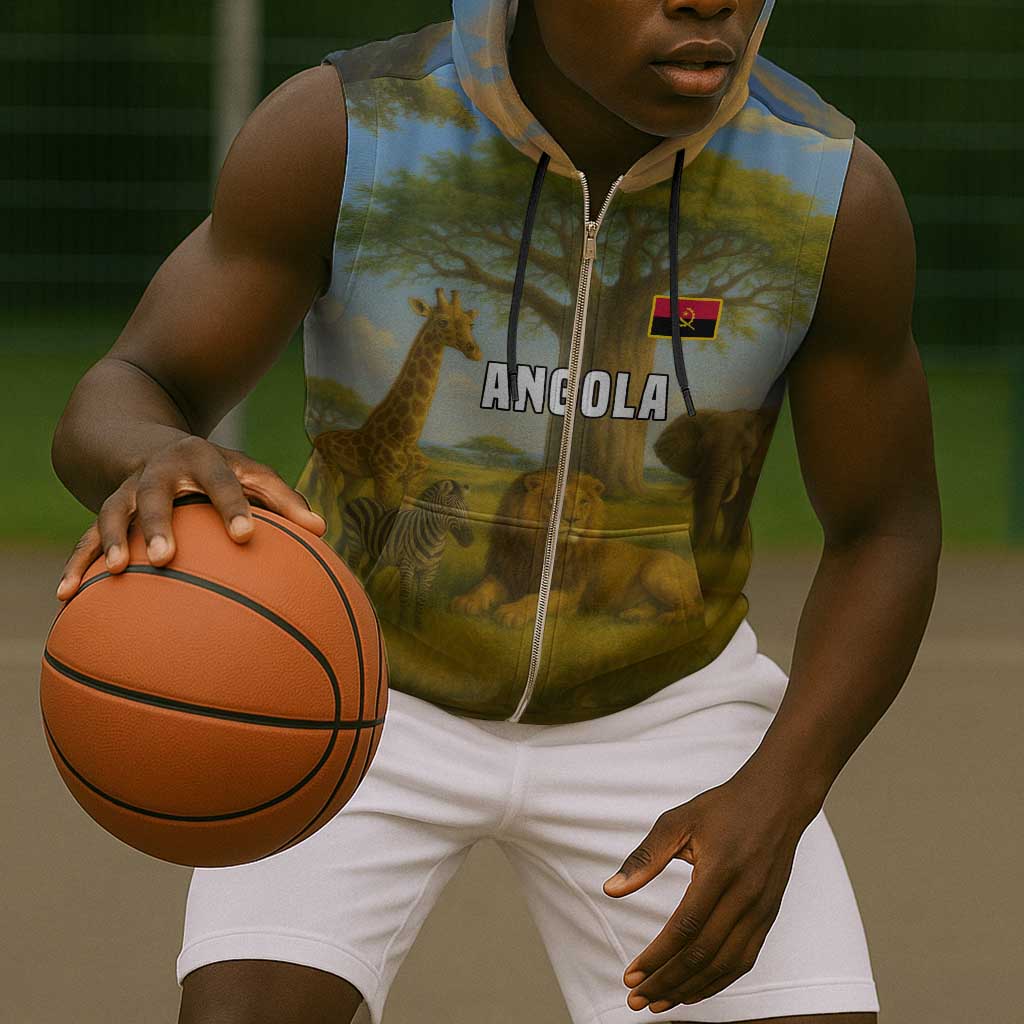 Angola Sleeveless Zip Hoodie Savannah Wildlife and African Animal - African Pride