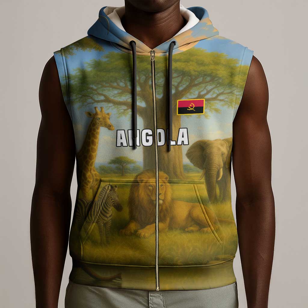 Angola Sleeveless Zip Hoodie Savannah Wildlife and African Animal - African Pride