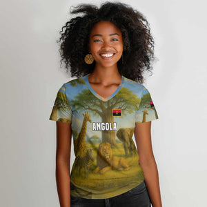 Angola Women V-Neck T-Shirt Savannah Wildlife and African Animal - African Pride