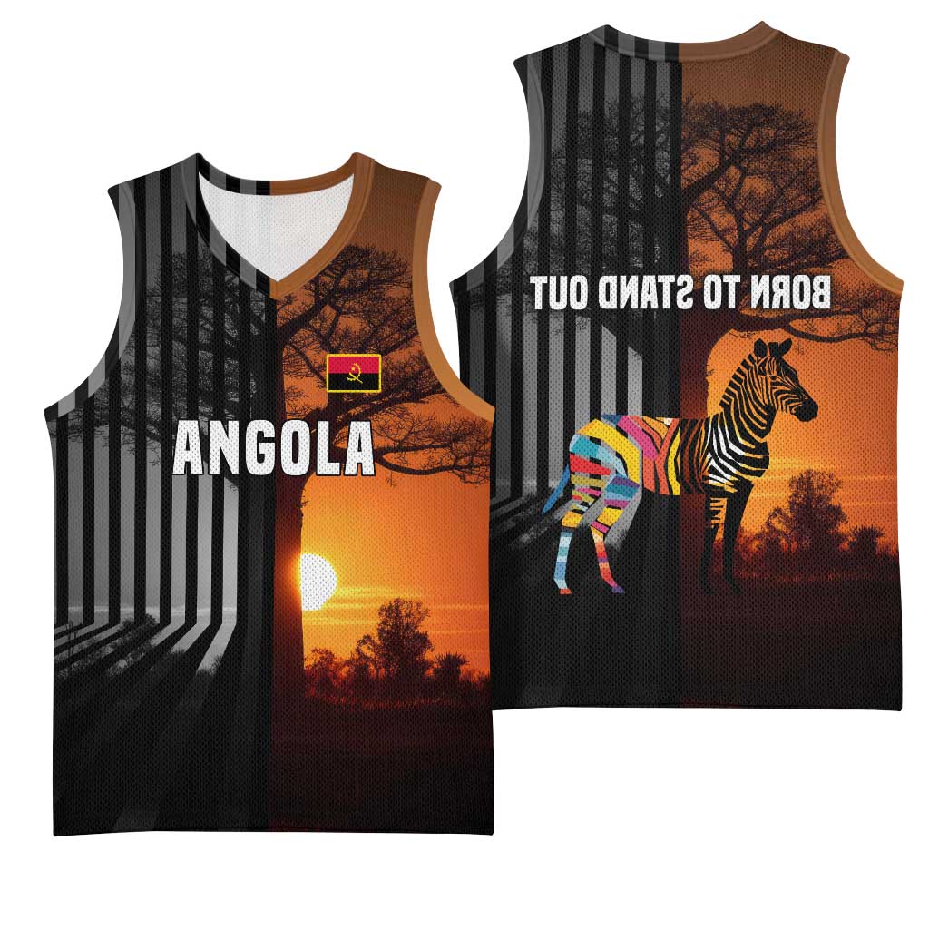 Angola Basketball Jersey Sunset Zebra Design and African Nature - African Pride