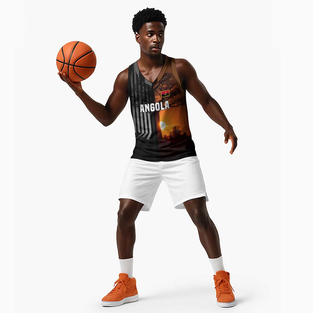 Angola Basketball Jersey Sunset Zebra Design and African Nature - African Pride