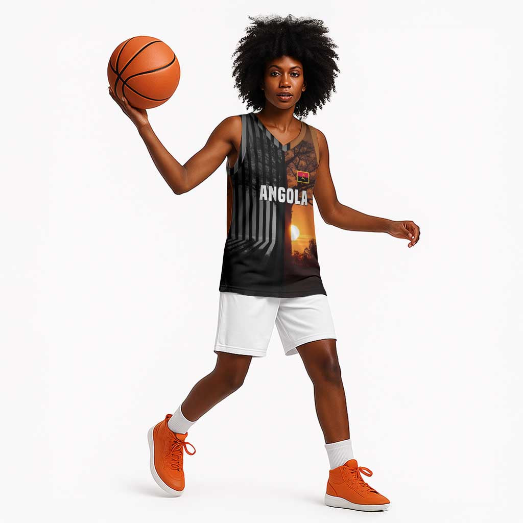 Angola Basketball Jersey Sunset Zebra Design and African Nature - African Pride