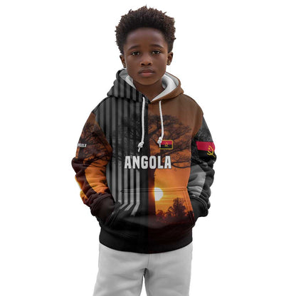 Angola Kid Hoodie Sunset Zebra Design and African Nature - African Pride