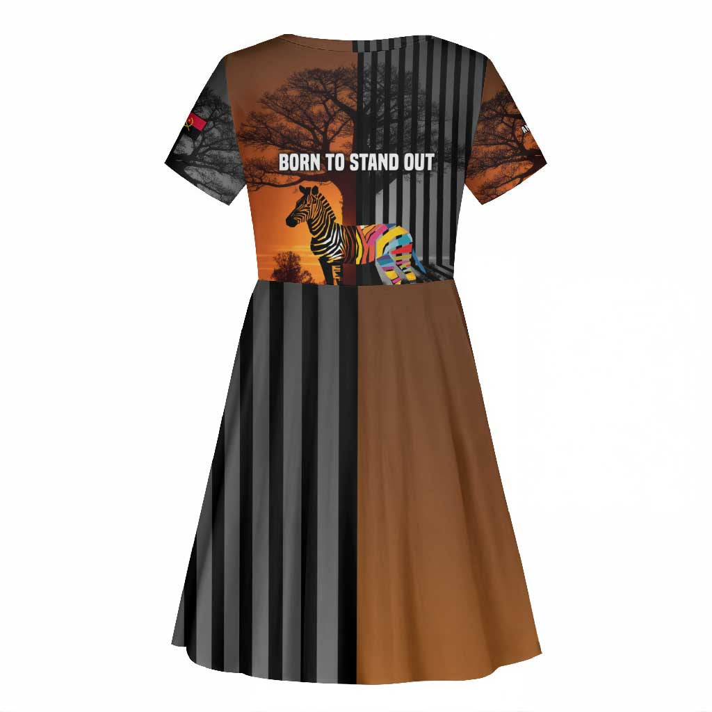 Angola Kid Short Sleeve Dress Sunset Zebra Design and African Nature - African Pride
