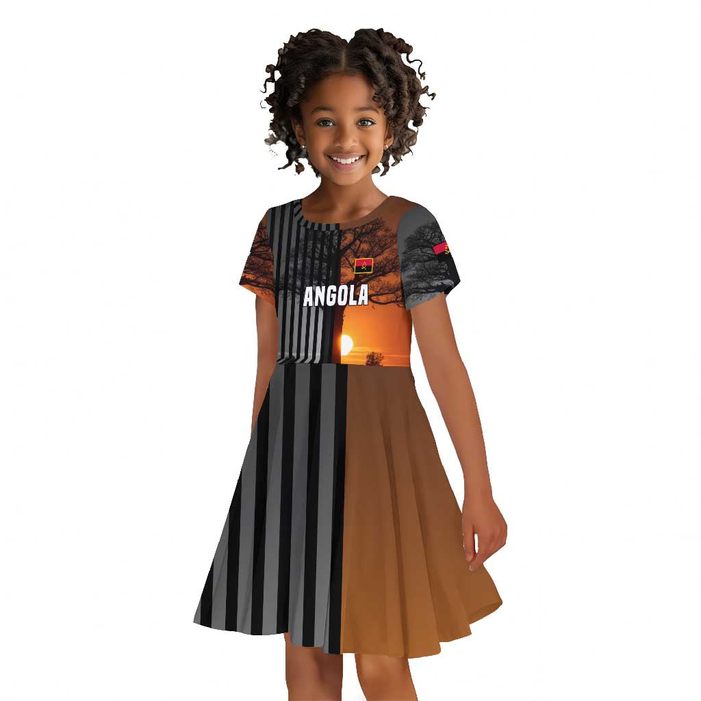 Angola Kid Short Sleeve Dress Sunset Zebra Design and African Nature - African Pride