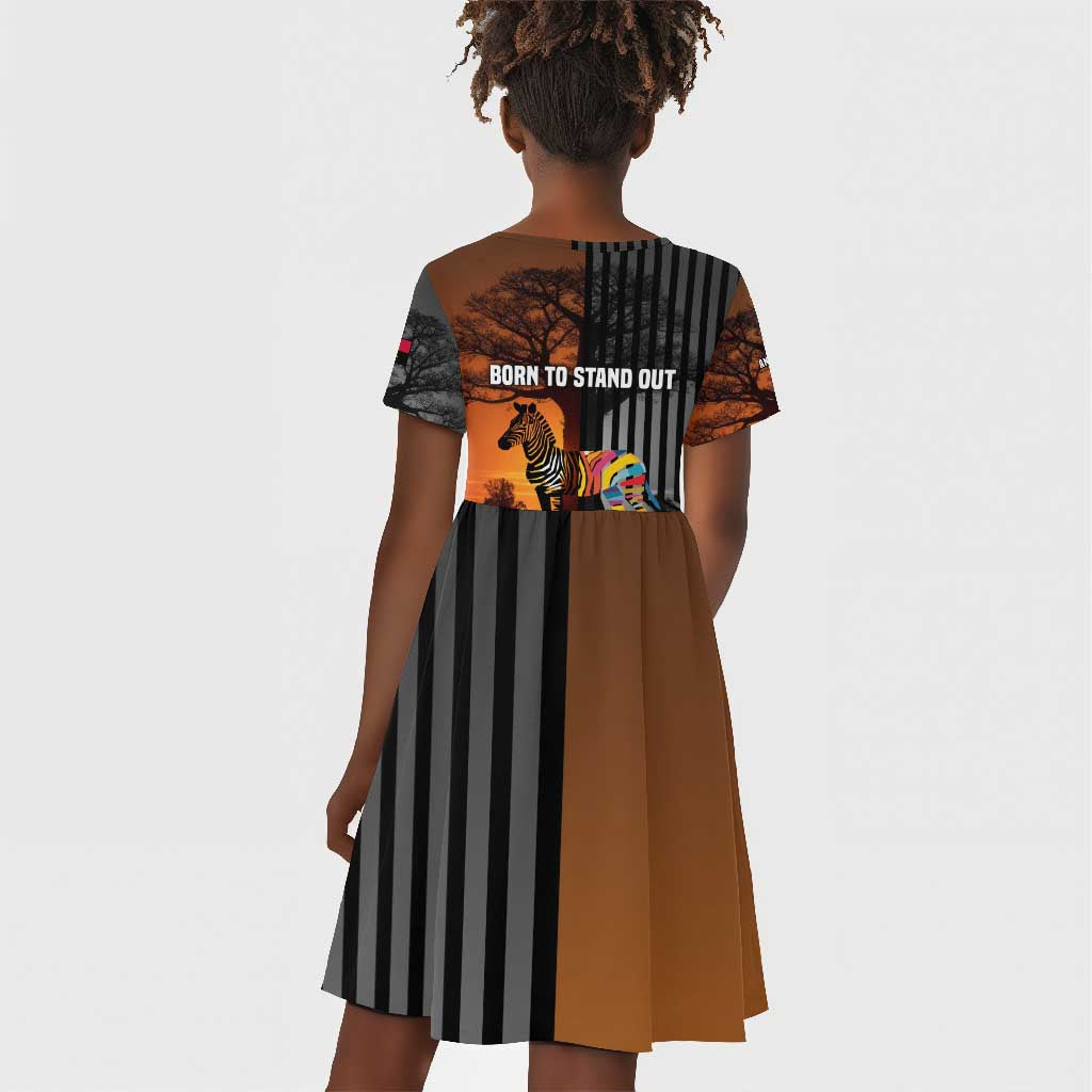 Angola Kid Short Sleeve Dress Sunset Zebra Design and African Nature - African Pride