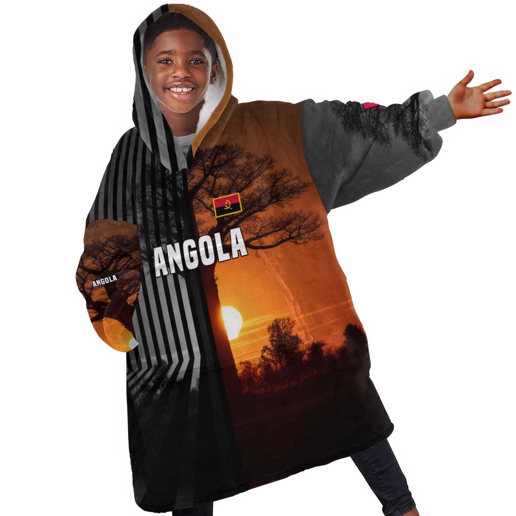 Angola Kid Wearable Blanket Hoodie Sunset Zebra Design and African Nature - African Pride