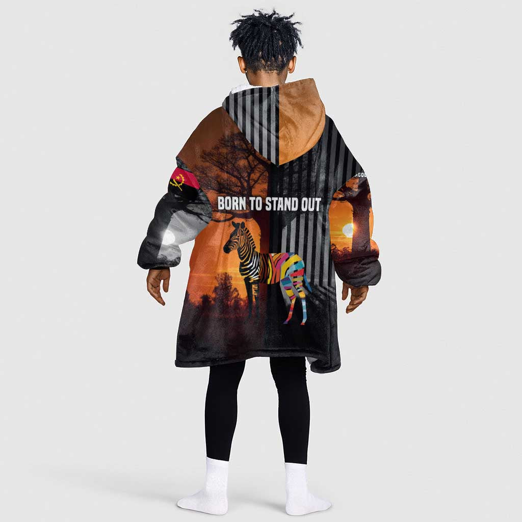 Angola Kid Wearable Blanket Hoodie Sunset Zebra Design and African Nature - African Pride