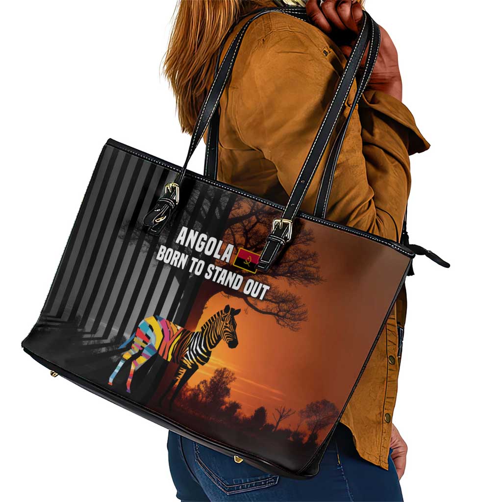 Angola Leather Tote Bag Sunset Zebra Design and African Nature - African Pride