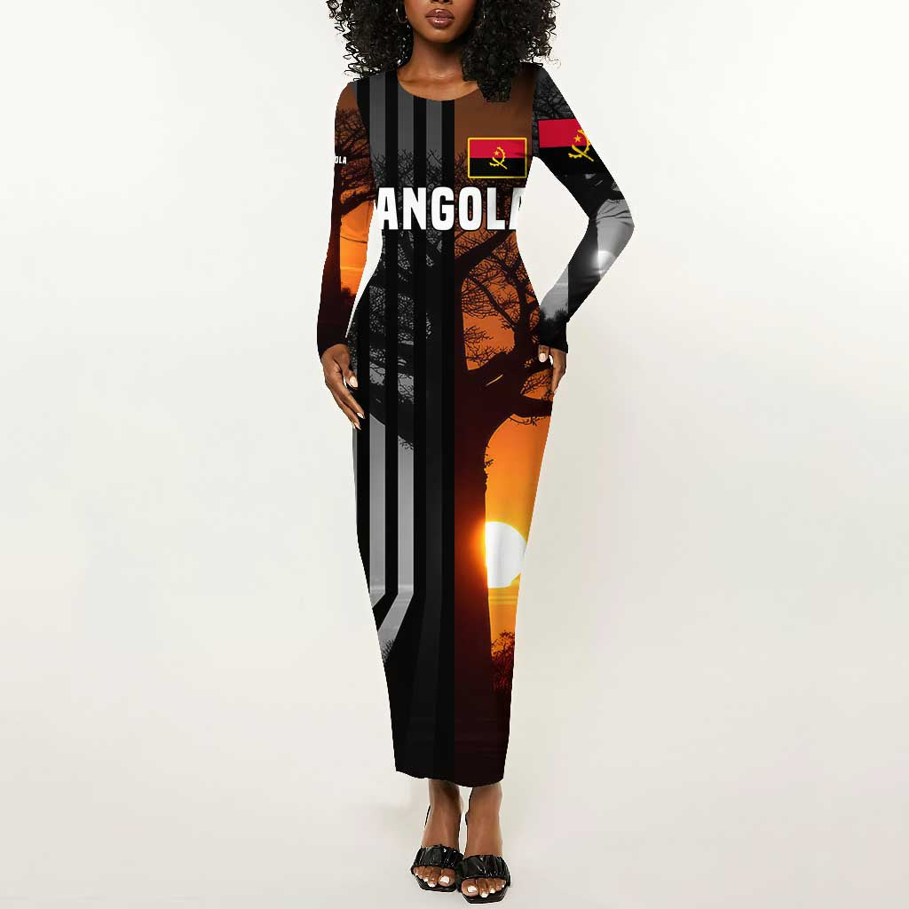 Angola Long Sleeve Bodycon Dress Sunset Zebra Design and African Nature - African Pride