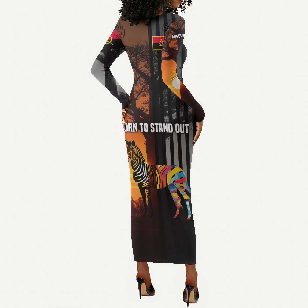 Angola Long Sleeve Bodycon Dress Sunset Zebra Design and African Nature - African Pride