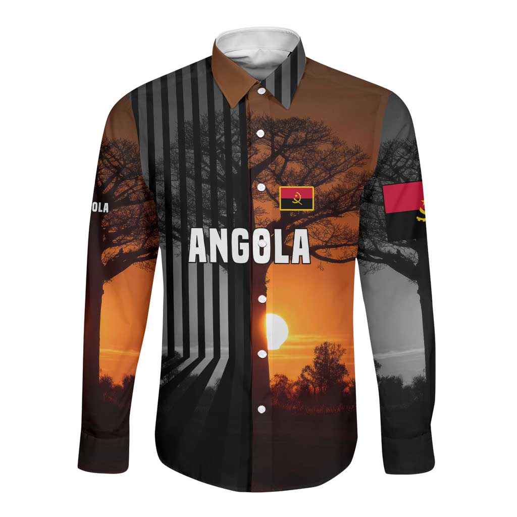 Angola Long Sleeve Button Shirt Sunset Zebra Design and African Nature - African Pride
