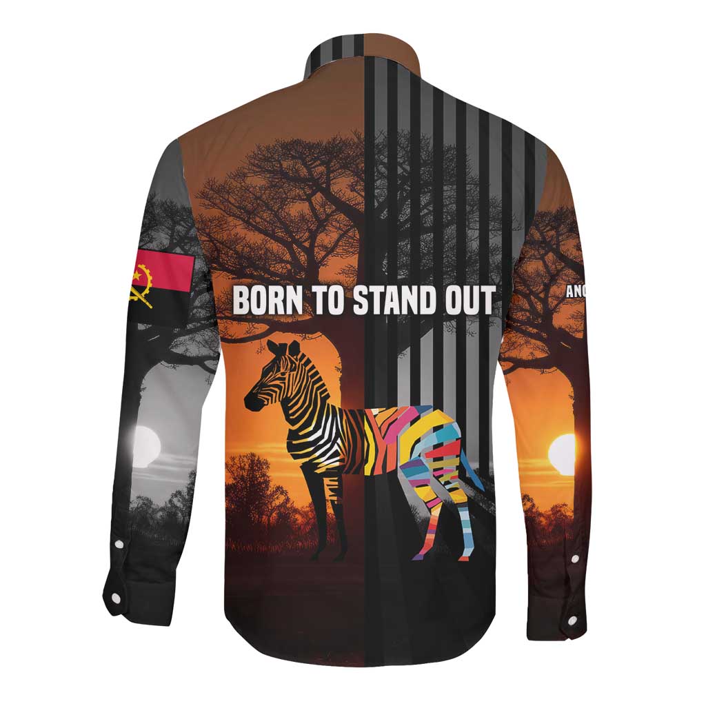 Angola Long Sleeve Button Shirt Sunset Zebra Design and African Nature - African Pride