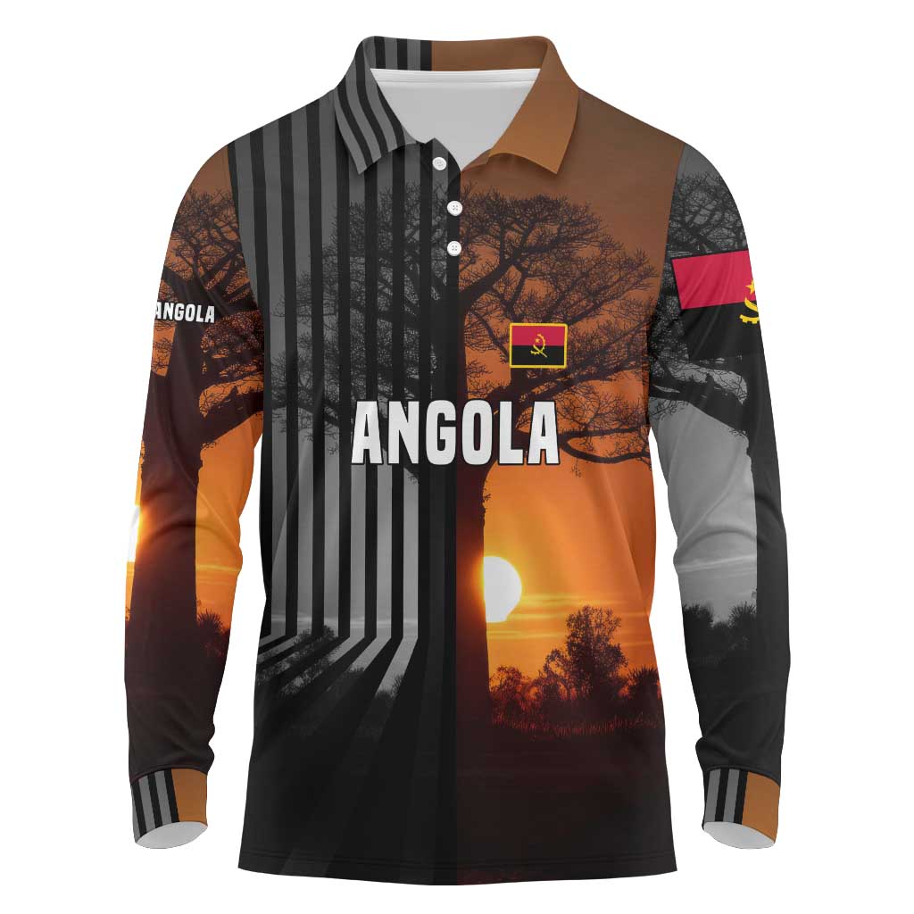 Angola Long Sleeve Polo Shirt Sunset Zebra Design and African Nature - African Pride