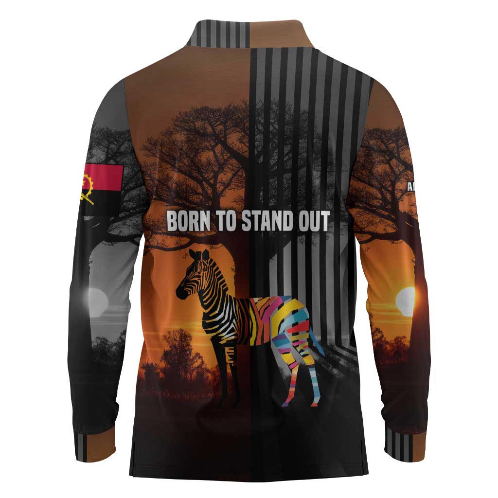 Angola Long Sleeve Polo Shirt Sunset Zebra Design and African Nature - African Pride