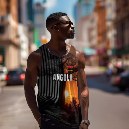 Angola Men Tank Top Sunset Zebra Design and African Nature - African Pride