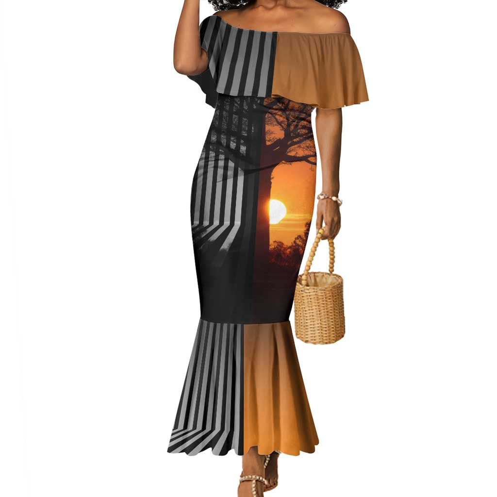 Angola Mermaid Dress Sunset Zebra Design and African Nature - African Pride