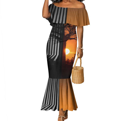Angola Mermaid Dress Sunset Zebra Design and African Nature - African Pride