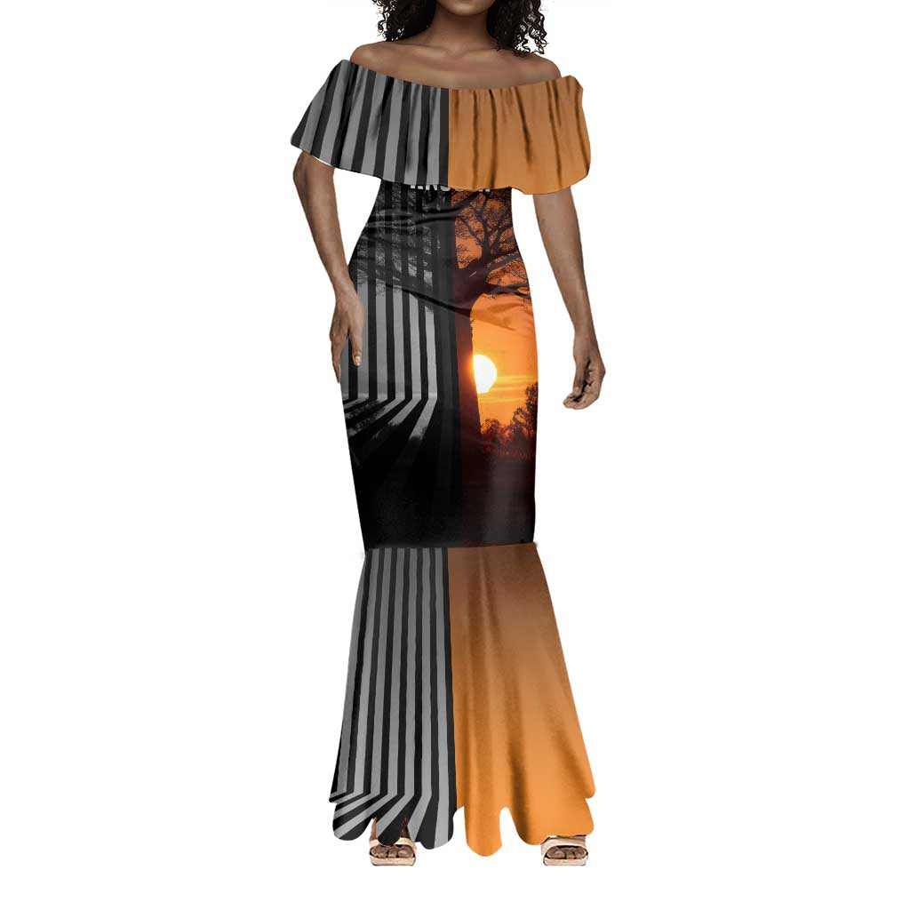 Angola Mermaid Dress Sunset Zebra Design and African Nature - African Pride