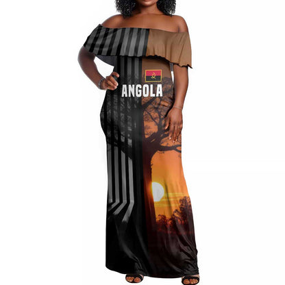 Angola Off Shoulder Maxi Dress Sunset Zebra Design and African Nature - African Pride