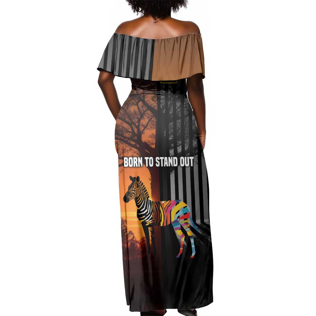 Angola Off Shoulder Maxi Dress Sunset Zebra Design and African Nature - African Pride