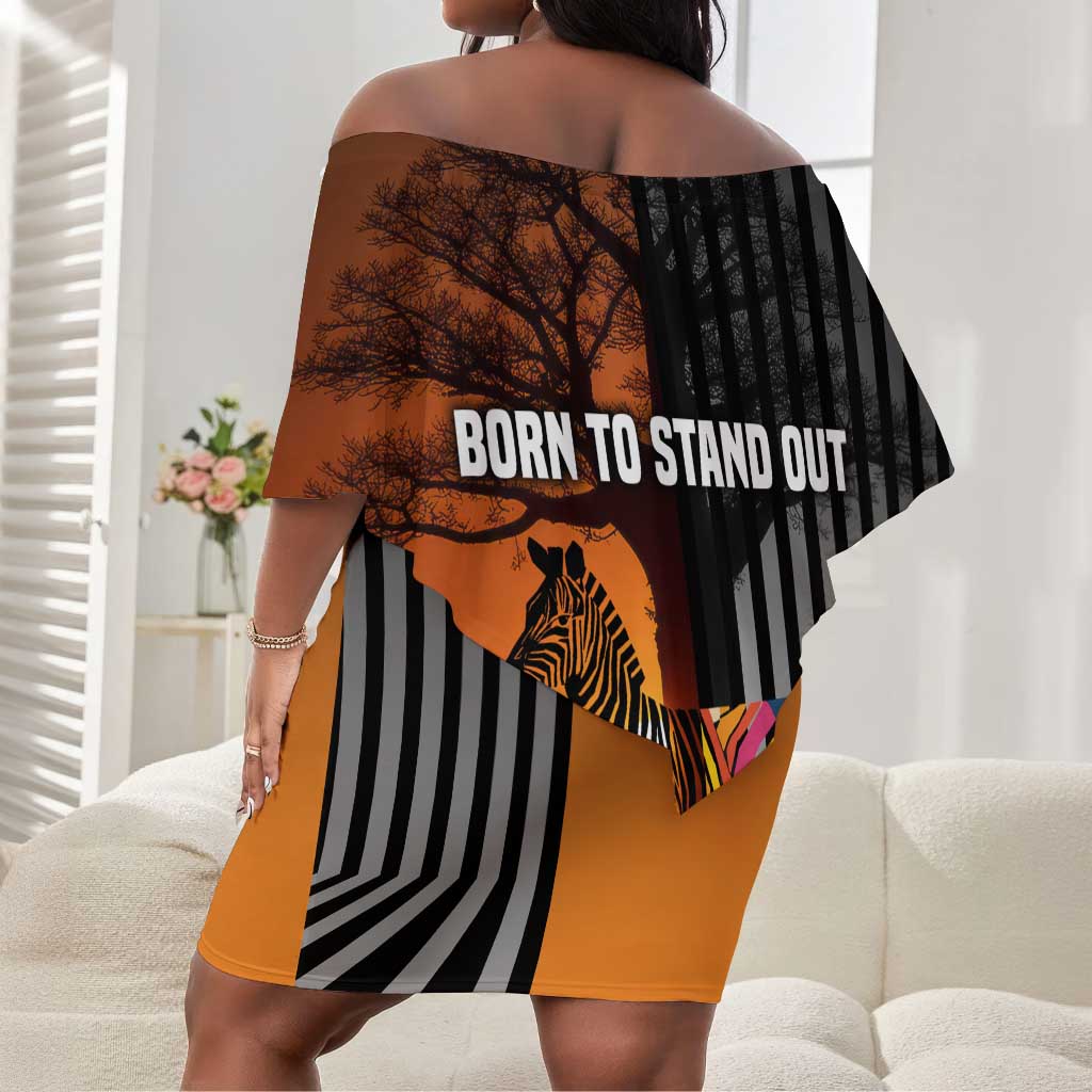 Angola Off Shoulder Short Dress Sunset Zebra Design and African Nature - African Pride