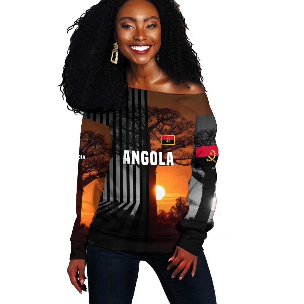 Angola Off Shoulder Sweater Sunset Zebra Design and African Nature - African Pride