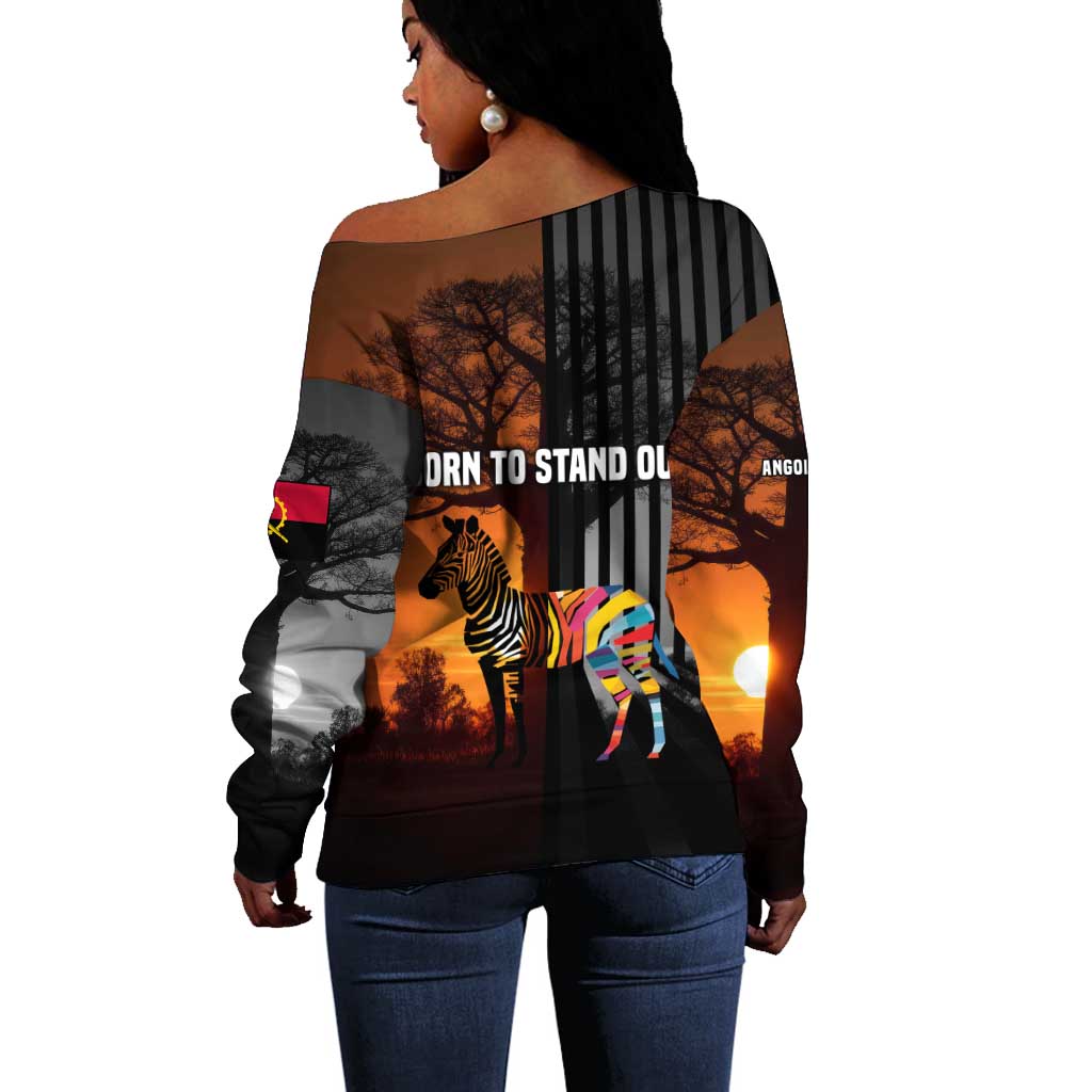 Angola Off Shoulder Sweater Sunset Zebra Design and African Nature - African Pride