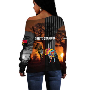 Angola Off Shoulder Sweater Sunset Zebra Design and African Nature - African Pride