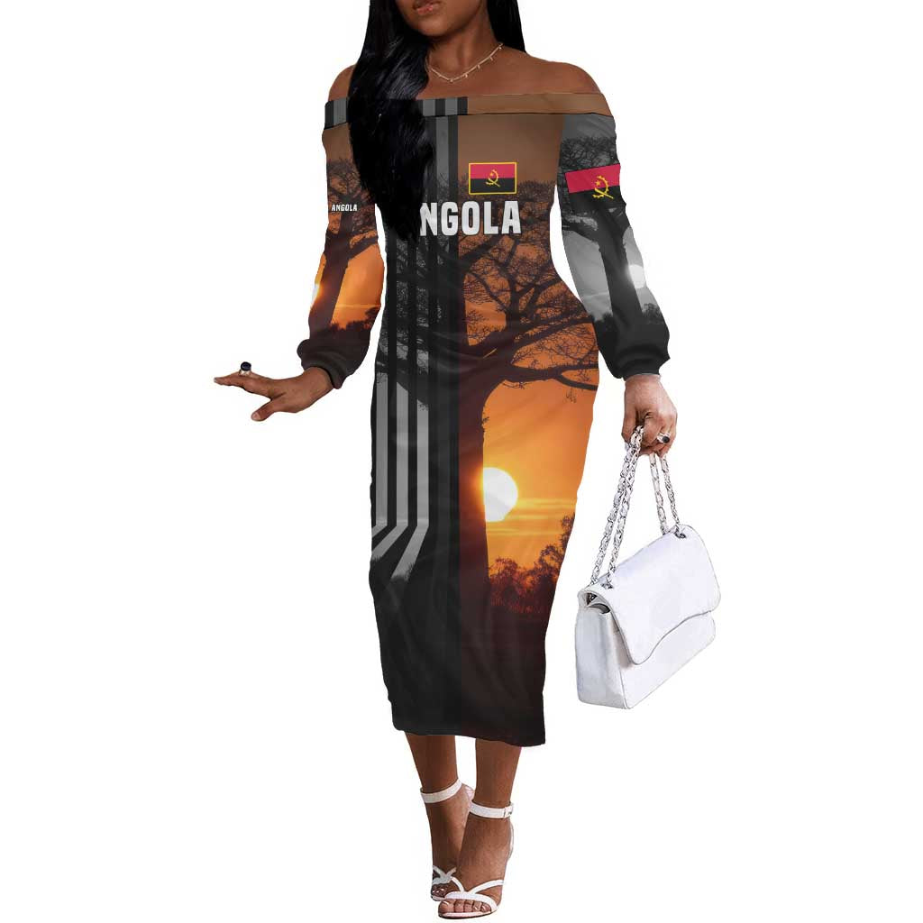 Angola Off The Shoulder Long Sleeve Dress Sunset Zebra Design and African Nature - African Pride