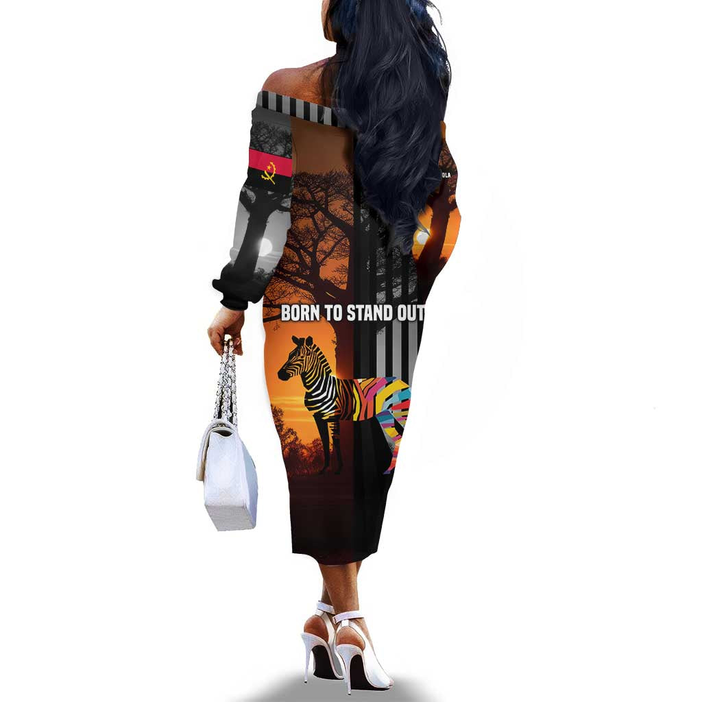 Angola Off The Shoulder Long Sleeve Dress Sunset Zebra Design and African Nature - African Pride