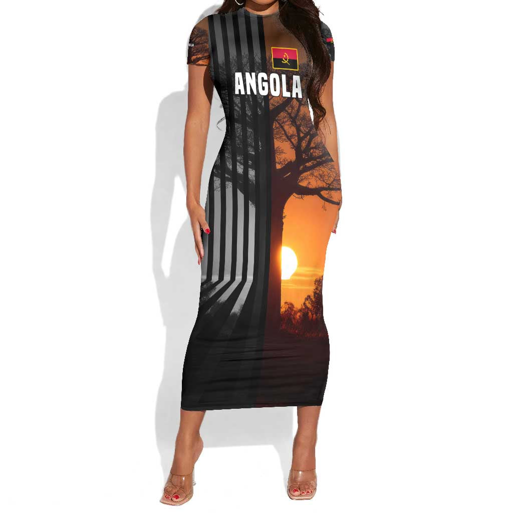 Angola Short Sleeve Bodycon Dress Sunset Zebra Design and African Nature - African Pride
