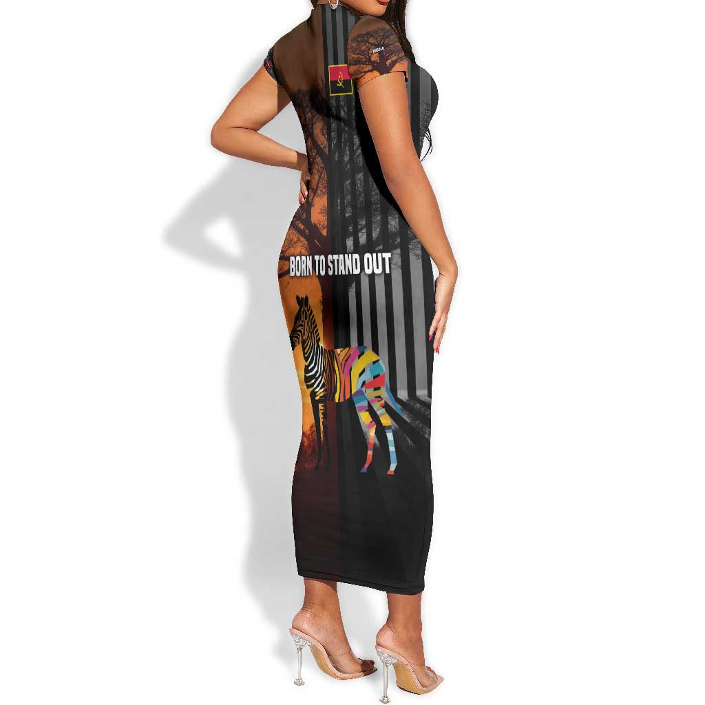 Angola Short Sleeve Bodycon Dress Sunset Zebra Design and African Nature - African Pride