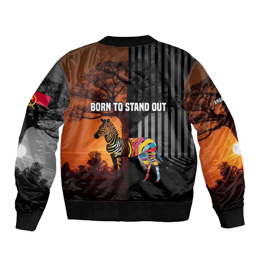 Angola Sleeve Zip Bomber Jacket Sunset Zebra Design and African Nature - African Pride