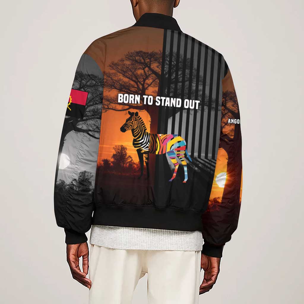 Angola Sleeve Zip Bomber Jacket Sunset Zebra Design and African Nature - African Pride