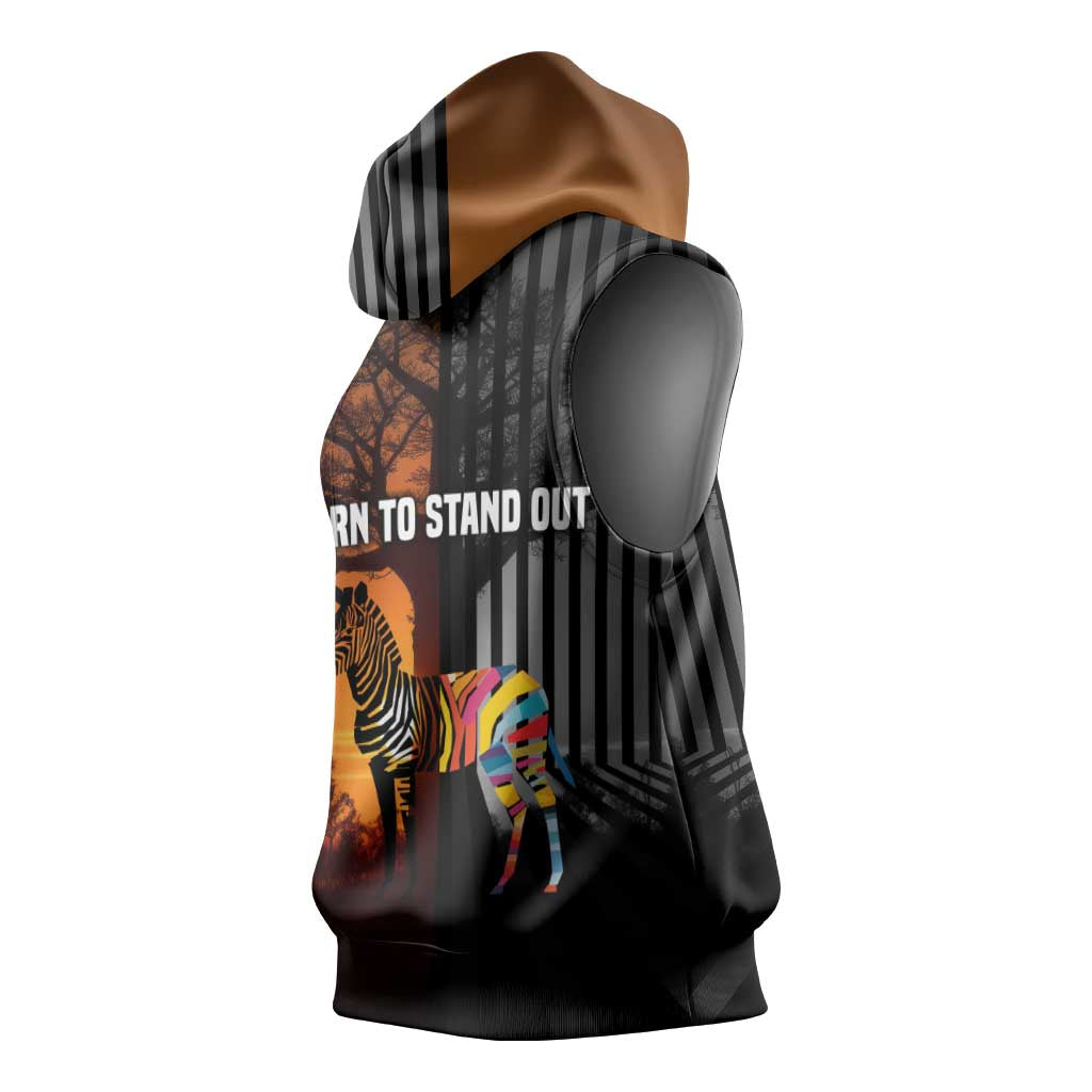 Angola Sleeveless Hoodie Sunset Zebra Design and African Nature - African Pride