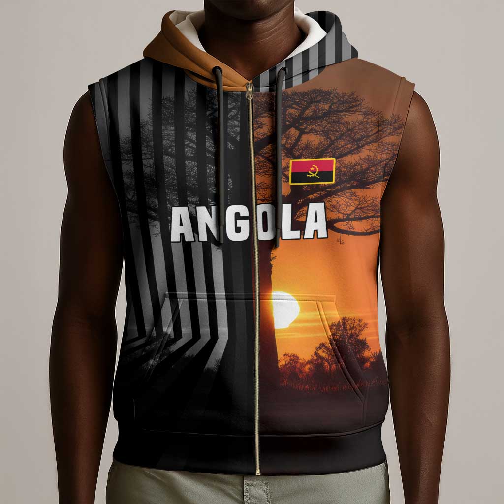 Angola Sleeveless Zip Hoodie Sunset Zebra Design and African Nature - African Pride
